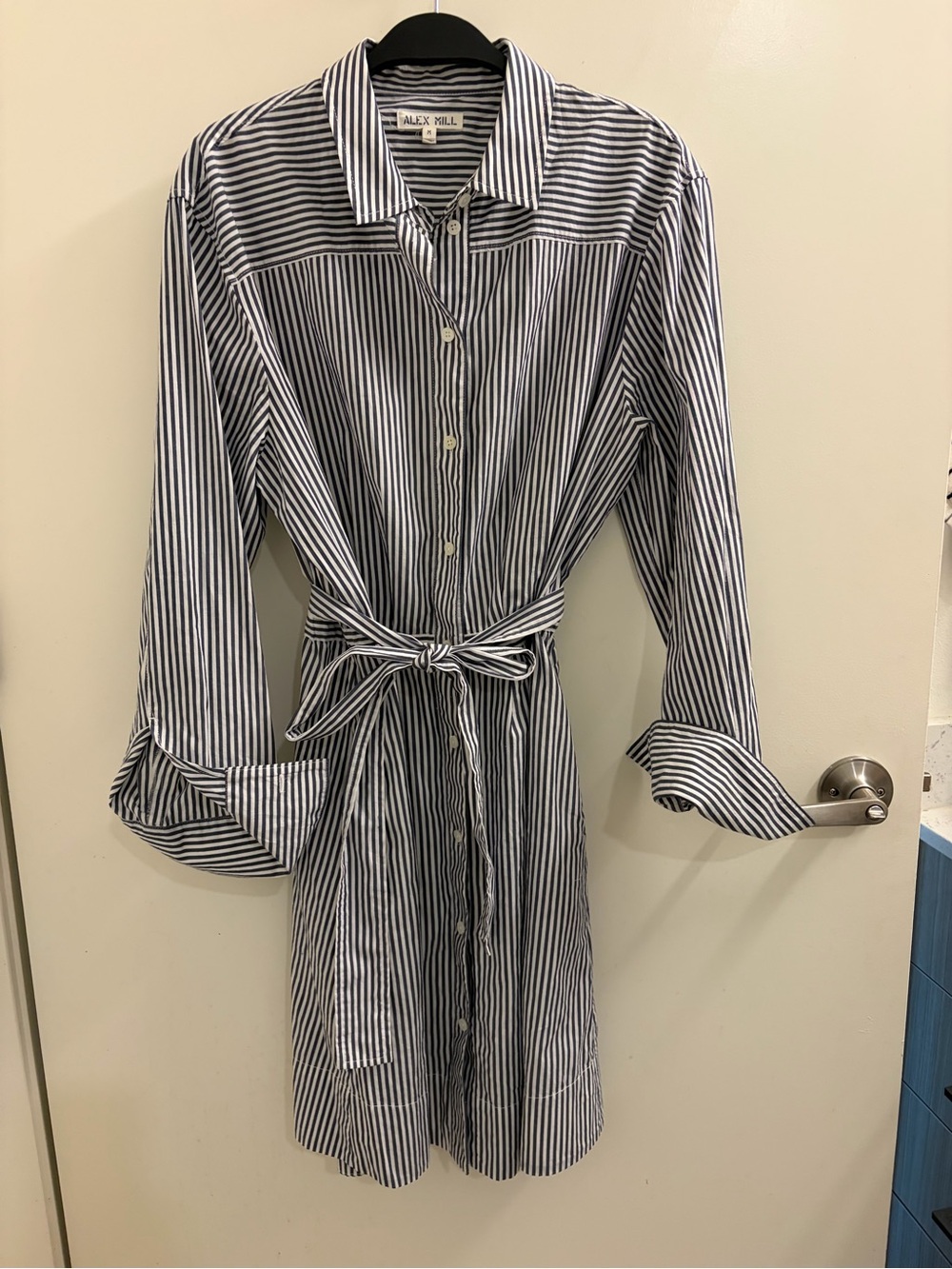 Alex Mill Striped Tie-Waist Shirt Dress - Blue/White - Picture 3 of 6
